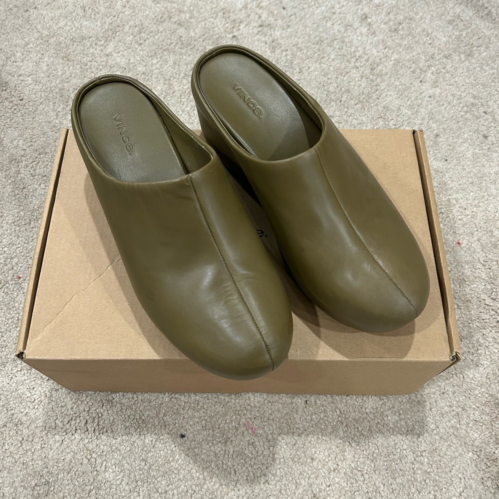 Vince Olive Leather Slip-On Shoes